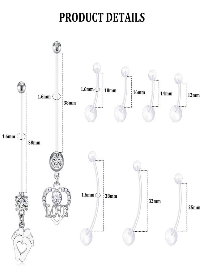 DJCIW 14G CZ Pregnancy Belly Button Rings, Flexible Clear Acrylic Navel Rings for Pregnant Women and Maternity Sports, Comfortable Piercing Retainer, Customizable Long Bars 10-38mm with Replacement Balls - Image 2